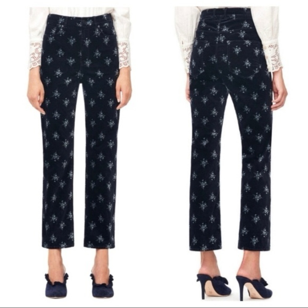 LA VIE REBECCA TAYLOR  Celeste Floral Print Velvet Blue Straight Leg Pant sz 26